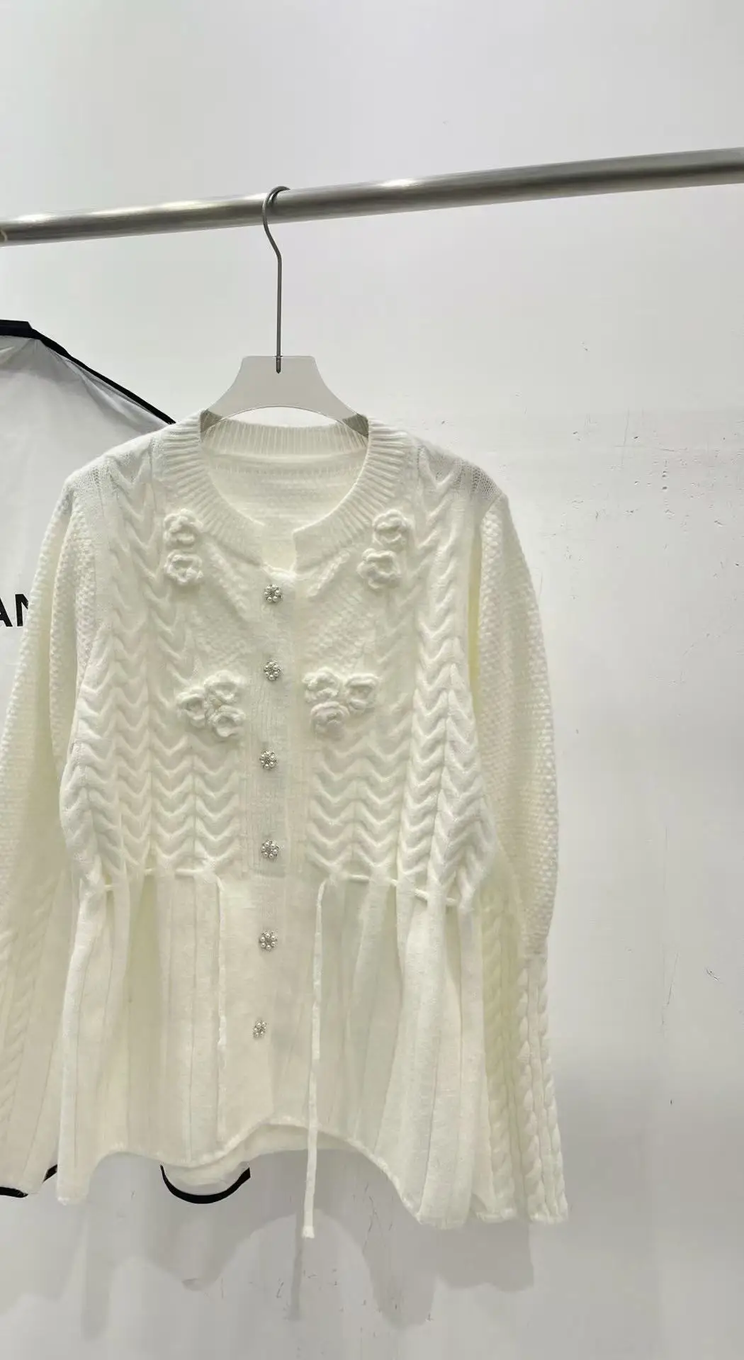 

Women's Round Neck Wool Knitted Open Cardigan Autumn Winter New Style Twisted Waist Rope Design Slimming Sweater Outerwear C251