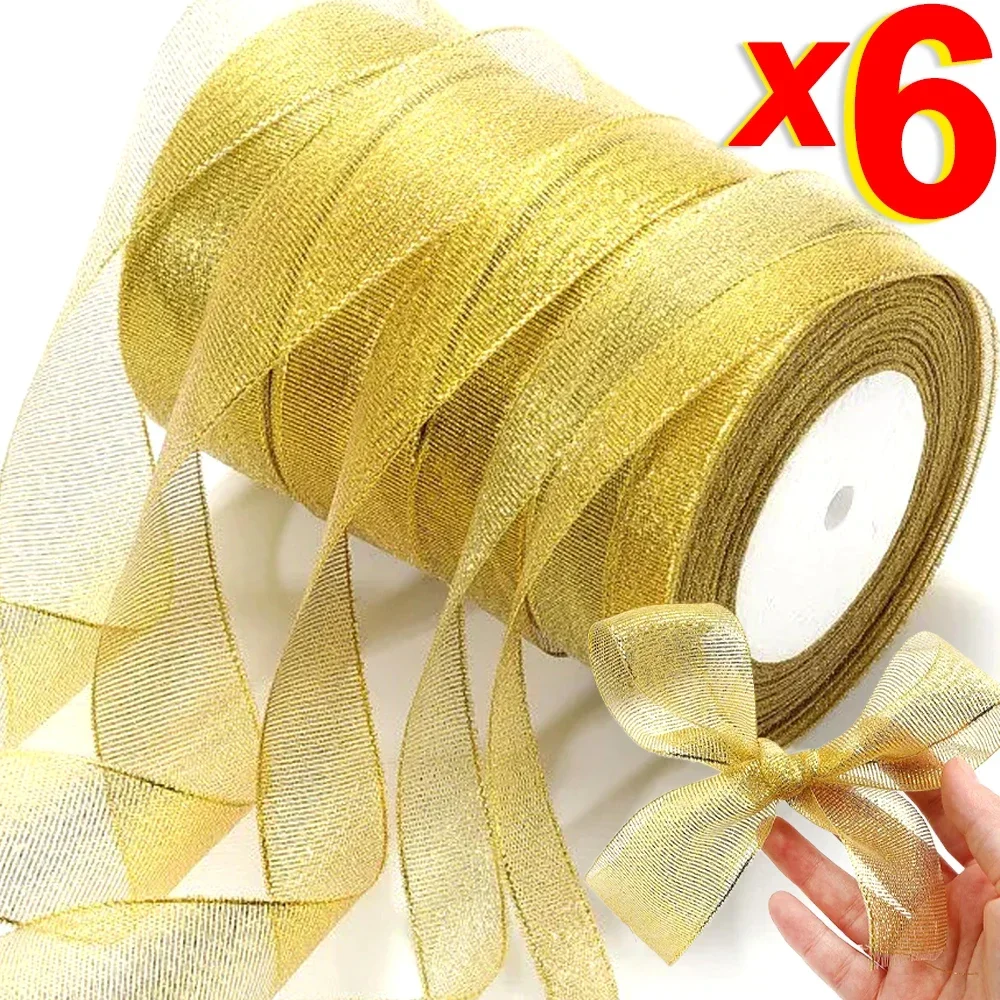 Handmade Gold/Silver Organza Onion Ribbon 22.5 Meters Christmas Ribbons for Wedding Cake Gift Wrapping DIY Decoration Christmas