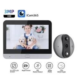 3MP iCam365 2.4G Wifi Wireless Two Way Audio Video Peephole Door bells Security House Video Eye With Camera  Doorbells