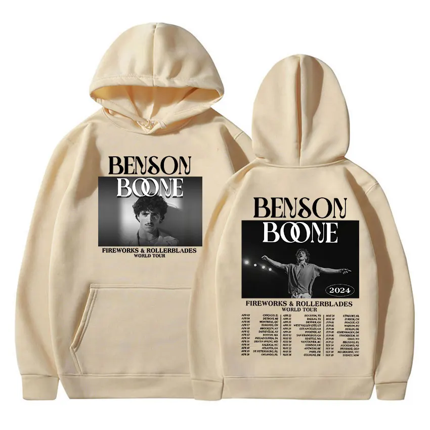 Benson Boone Fireworks and Rollerblades 2024 World Tour Hoodie Men's Hip Hop Retro Fashion Pullover Sweatshirt Fleece Streetwear