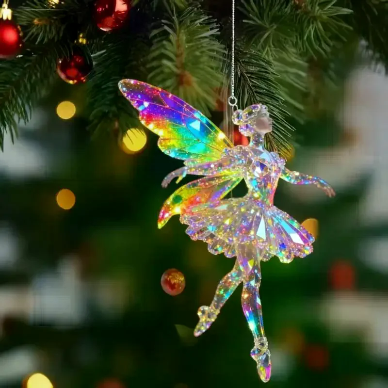 Sparkling 2D Acrylic Pendants Ballerina Simulation Christmas Tree Hangings Car Rearview Mirror Charm Decoration Ornaments