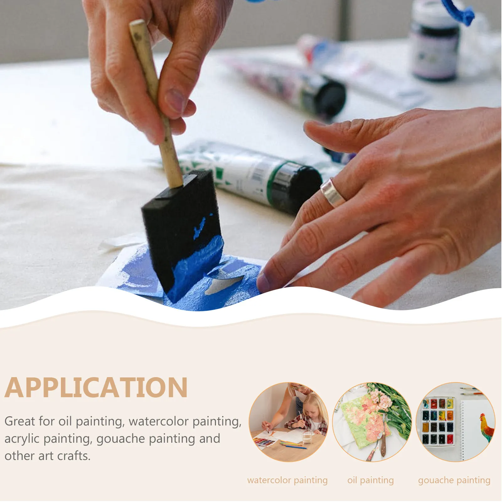 Wood Handle Sponge Paint Brushes for Crafts Stenciling Glue Application Painting Sponges Foam Brush Art Supplies Small