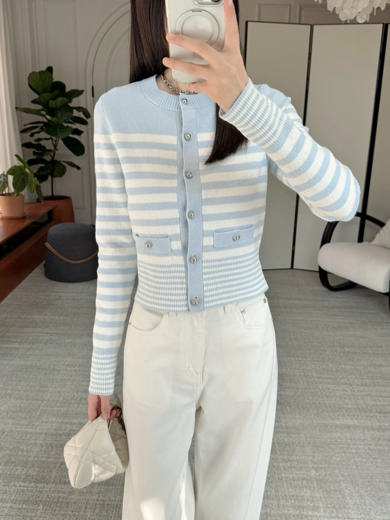 

SD Special Blue White Striped Long Sve round Ne Knitted Open Cardigan Casual Sle Cotton Fabric Autumn Faion Women's ...