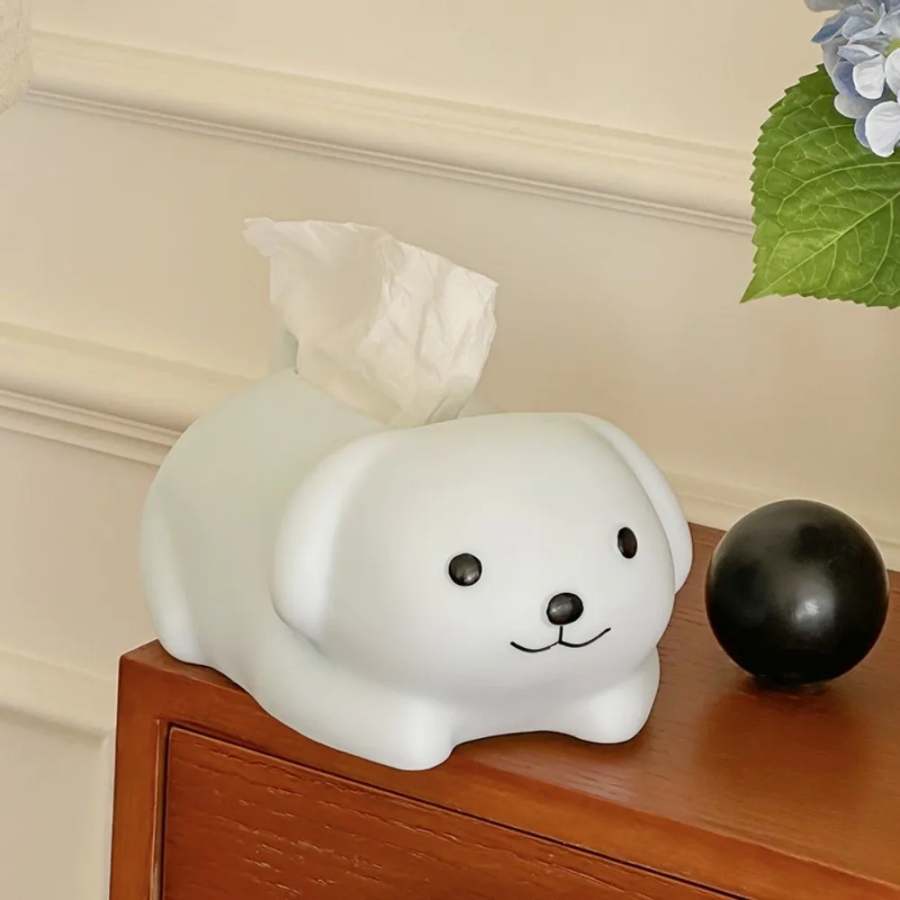 

Anti Drop White Dog Tissue Box Ornament Decorative Collectible Little Dog Tissue Storage Box Cute Cartoon