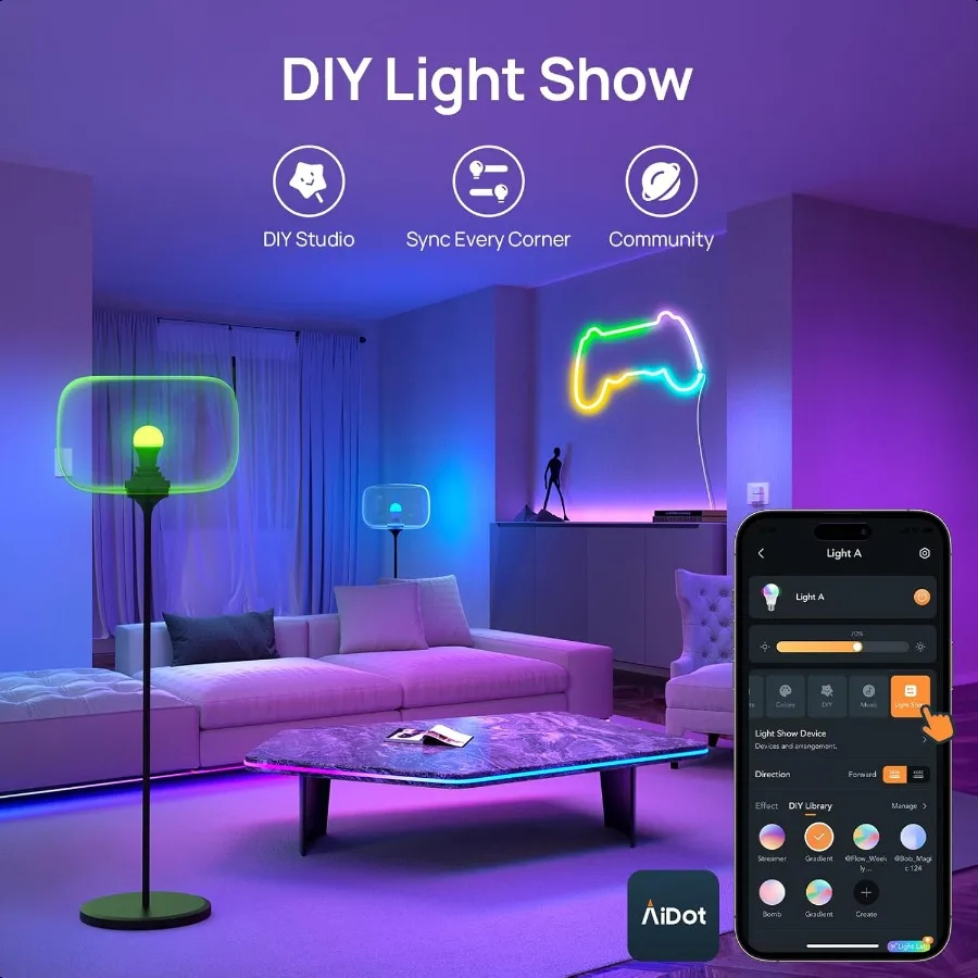 Lampadine intelligenti Lampadina intelligente che funziona con Alexa Google Home Lampadine a LED che cambiano colore 104 Scena preimpostata Sincronizzazione musicale A19 E2