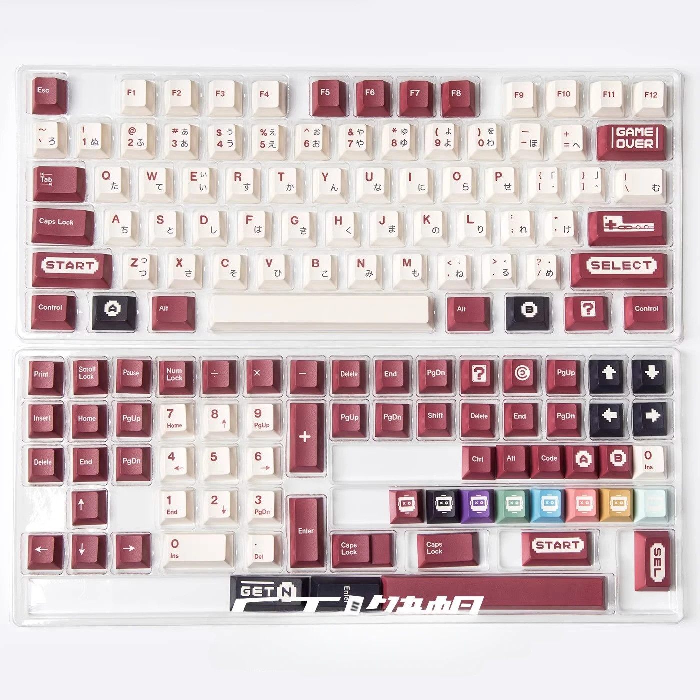 Retro Style Red and White Keycaps Set PBT Sublimation Cherry Profile Keycaps for Mechanical Keyboard Custom Japanese Key Caps