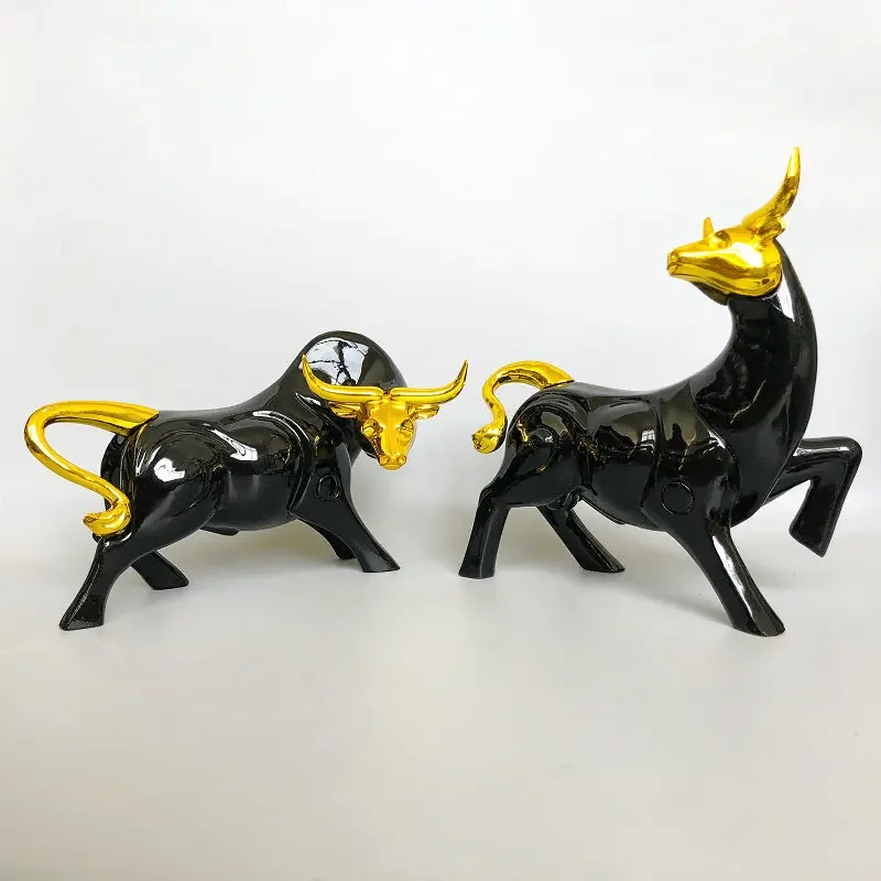 2pcs Cattle Animal Ox Statue Home Decor Living Room Bull Sculpture TV Cabinet Ornament Crafts Abstract Figurine Home Decor