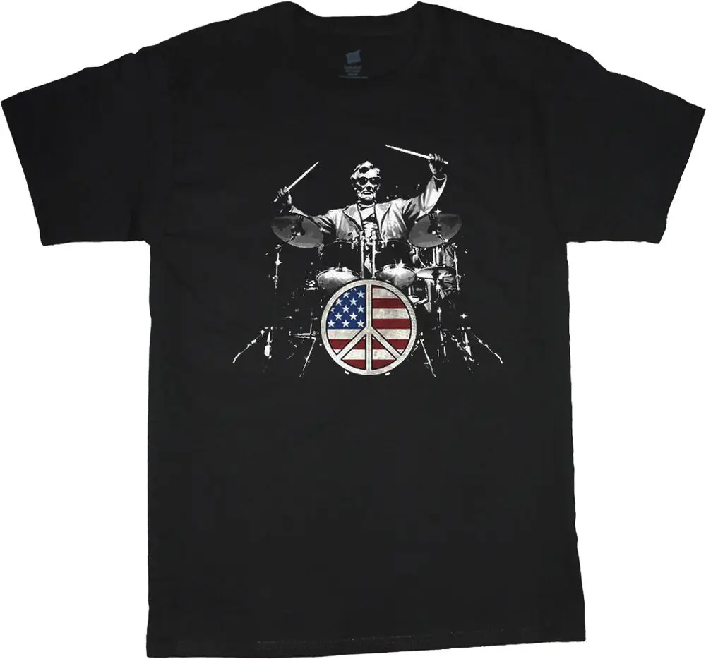 Abraham Lincoln Drum Set T-shirt Drummer Drum Set Tee Shirt Men's Black Tshirt For Men Clothing Women Short Sleeve Tees Y2K Tops