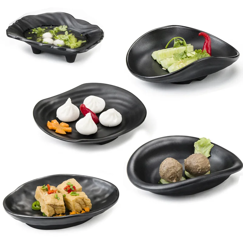 Irregular, melamine servies，tableware, noodle bowl, rice bowl, sauce plate, snack plate, sushi plate, black frosted plastic bowl