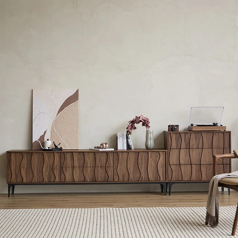 

Solid wood TV cabinet living room home modern simple designer light luxury chest cabinet medieval rectangular coffee table tea c