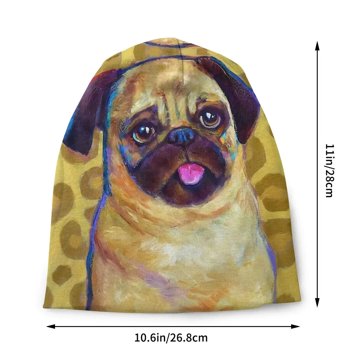 Funky Pug With Cheetah Autumn Female Warm Beanies Double Used Casual Bonnet Hats