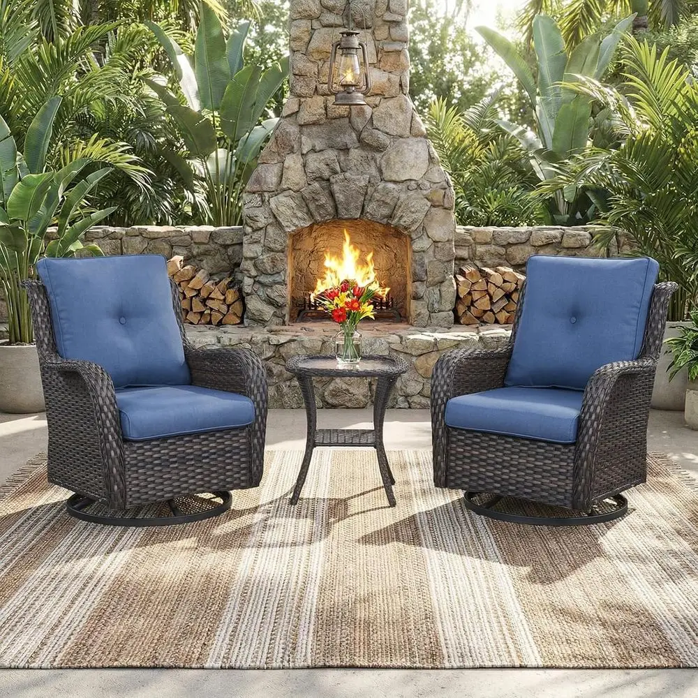 

3-Piece Outdoor Swivel Rocking Patio Set with Side Table, PE Wicker Furniture for Deck, Porch, or Garden