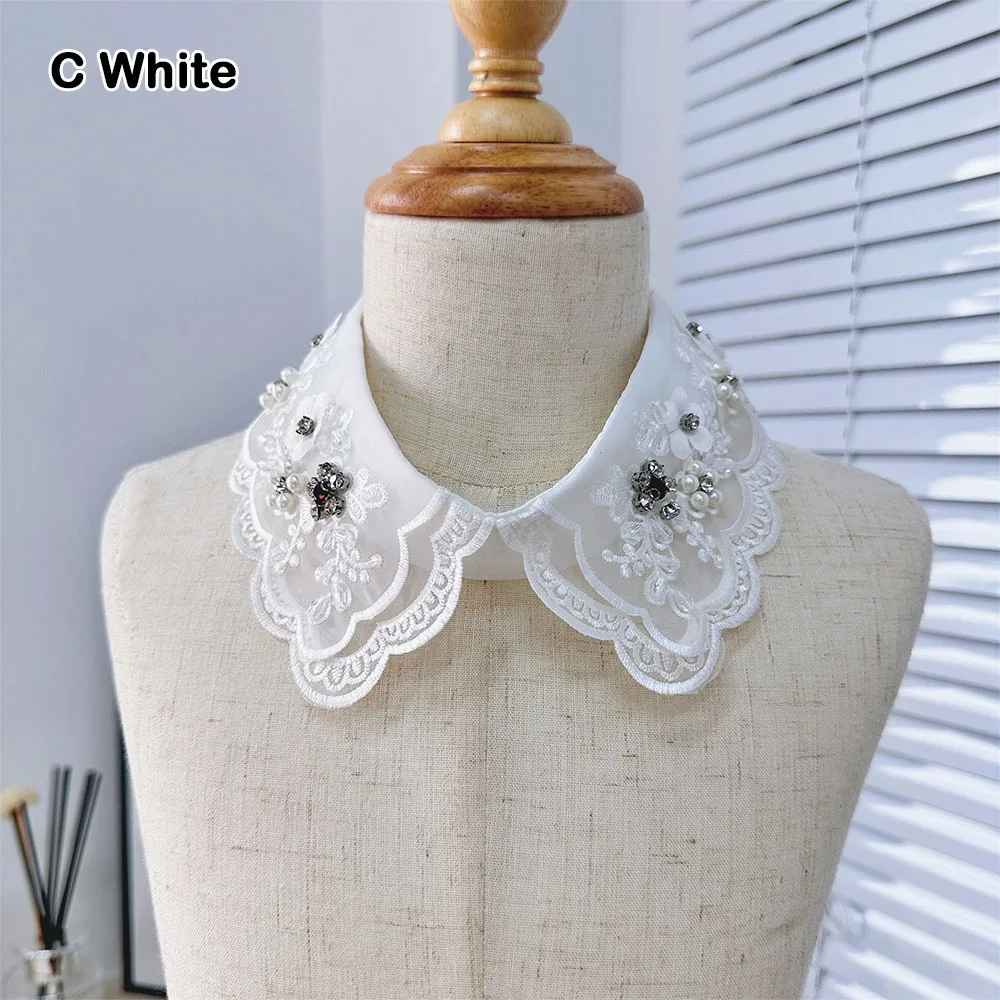 

Имитация жемчужного воротника, универсальный шейный платок на шнуровке, женский кружевной воротник, сетчатый белый воротник с заклепками, аксессуар для женской рубашки