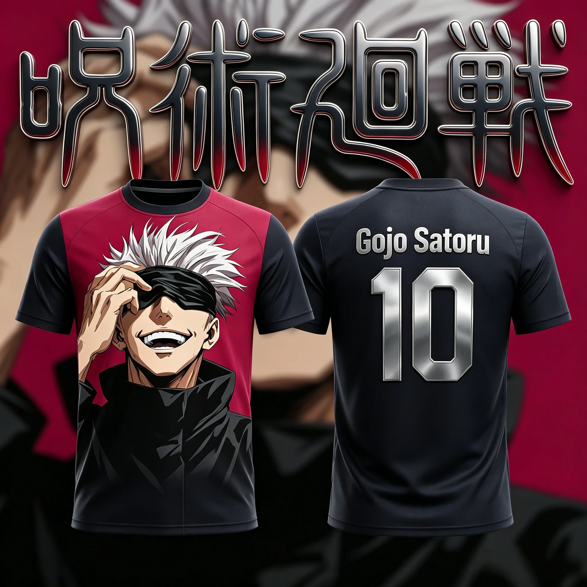 2026 Summer Jujutsu Kaisen Gojo Satoru  Print  T-shirt, Unisex Oversized Short Sleeve, Red Patch Anime Streetwear Sports