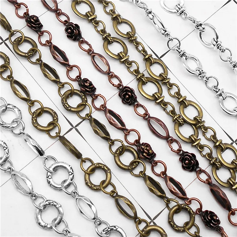 Julie Wang 1 Meter/pack Antique Color Vintage Metal Link Chain For Necklace Bracelet Women Decorate Jewelry Making Accessory