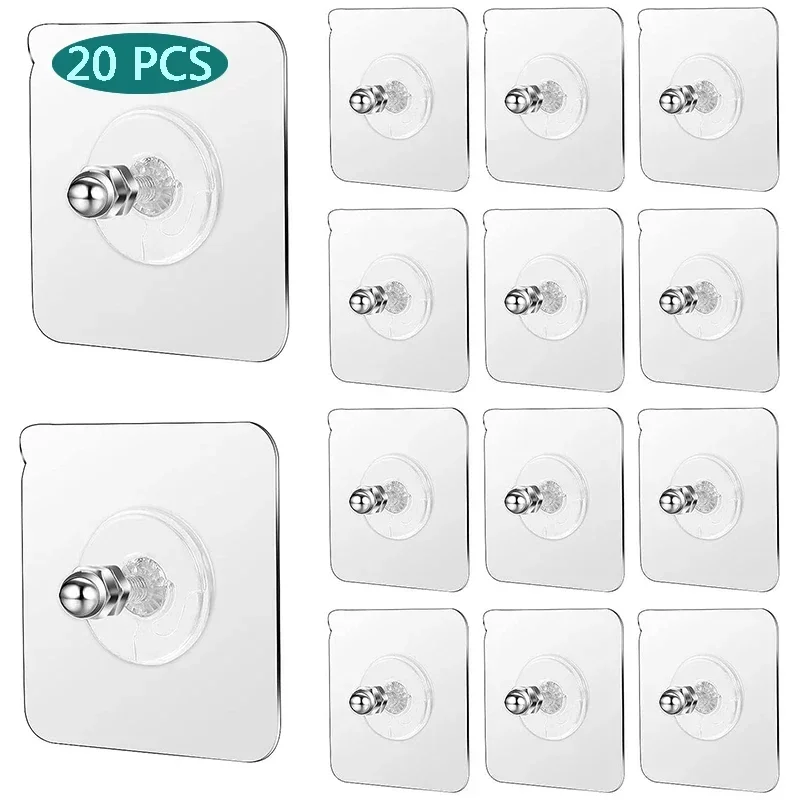 Adhesive Nails Wall Hooks Transparent Screw Stickers Wall Hook Closet Cabinet Shelf Pegs Wall Hook Hangers Kitchen Bathroom