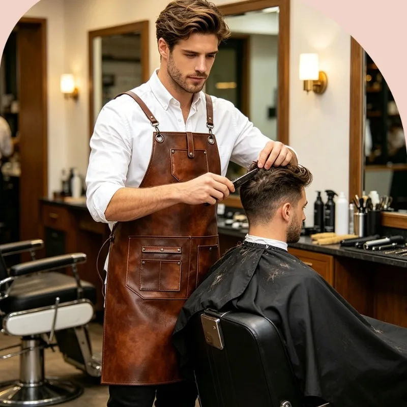 High quality new workwear apron PU leather apron waterproof and oil proof waist, cocktail mixing pet hairdresser retro
