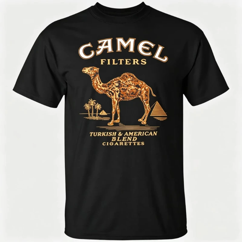 2026 Camel Cigarette Pyramid Classic Graphics Cotton T-Shirt, 2026 New American Style Tough Guy Men's Fashion Streetwear Shirt