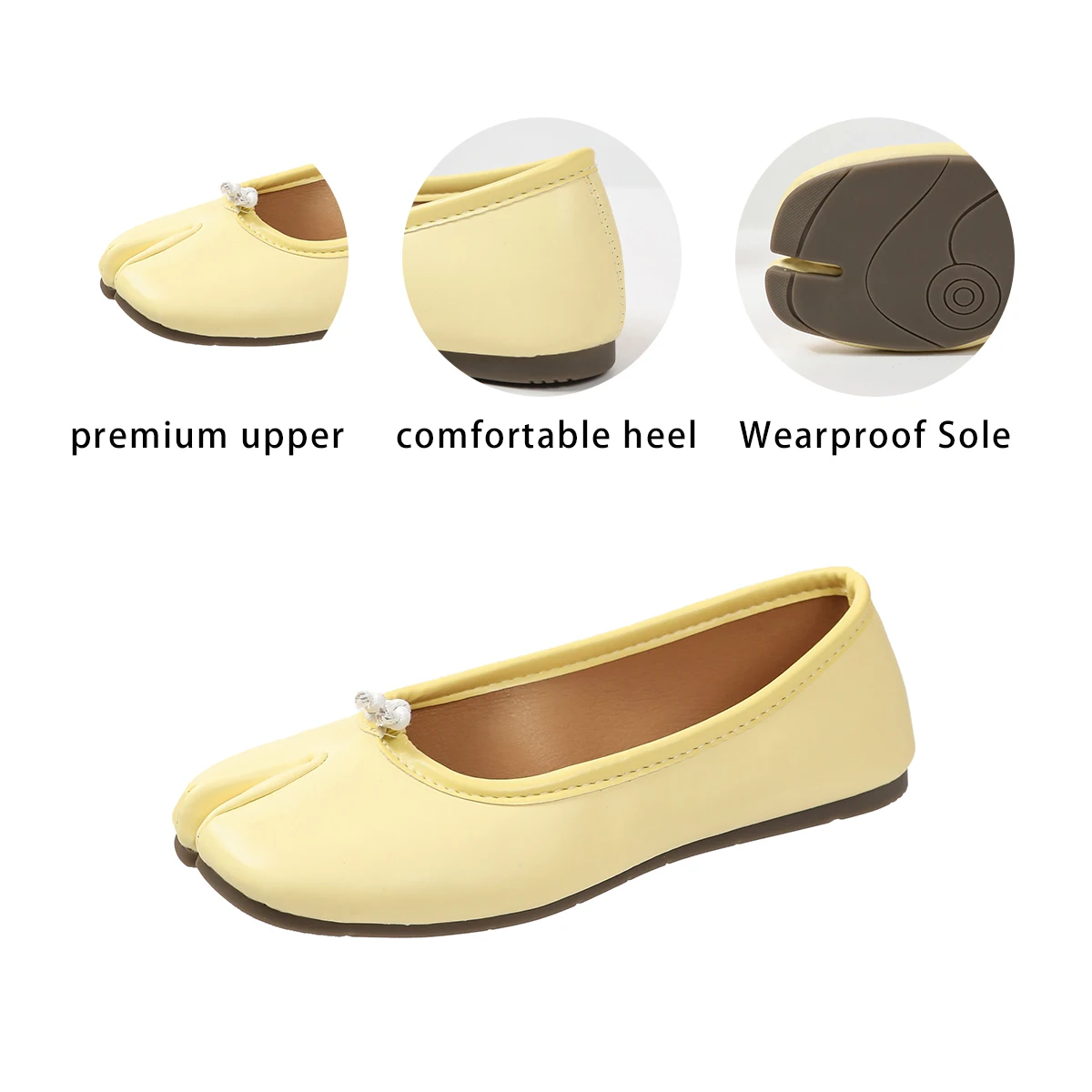Brandneue Damen-Slipper mit geteiltem Zehenbereich, Tabi-Flats, aus weichem Leder, zum einfachen Anziehen, Ballerinas, bequem, für den Alltag, lässig, Loafer, Übergröße 43 – Detail 38