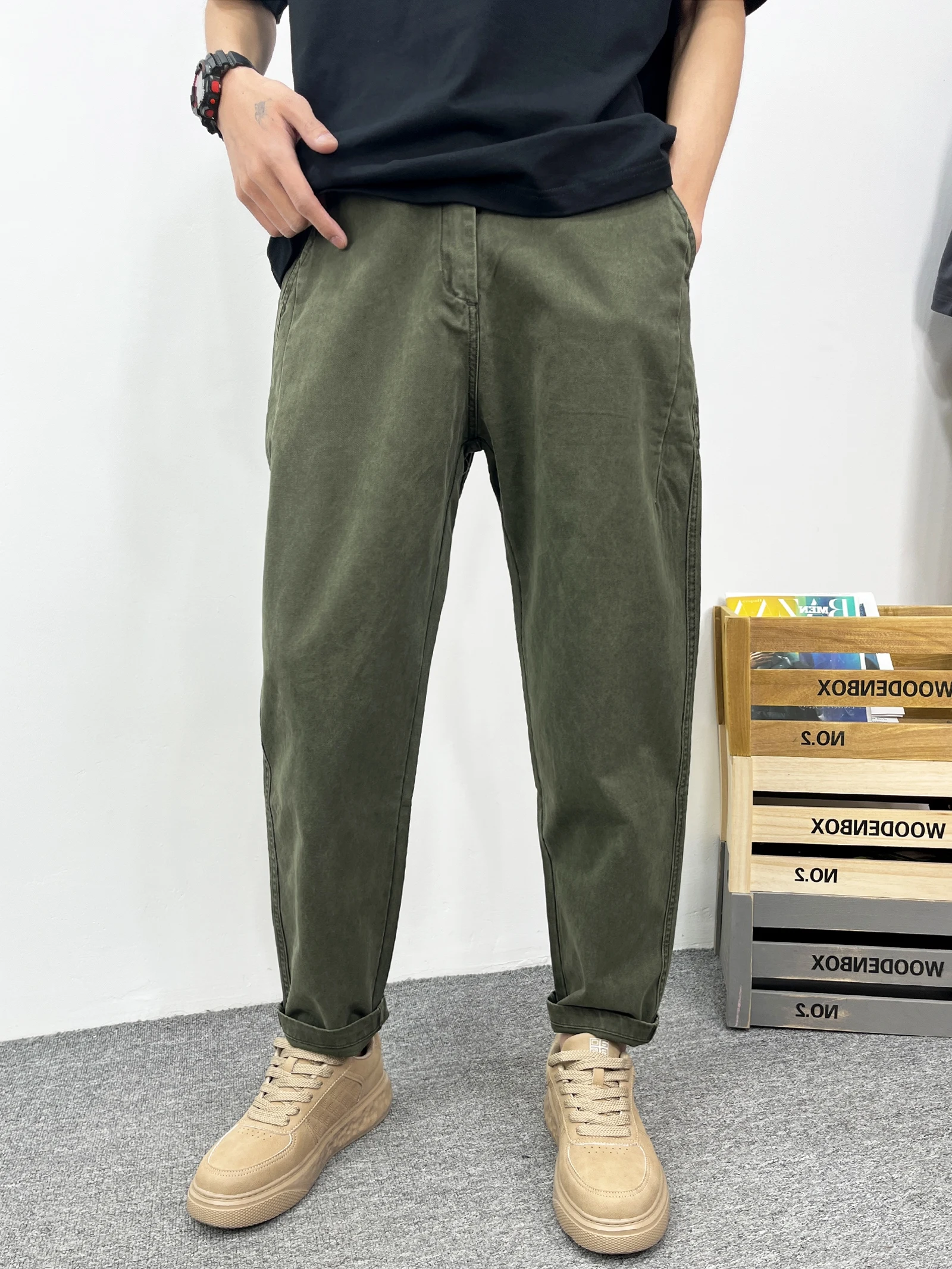 

Men's Summer Casual Wide Leg Workwear Pants Harlan Straight Loose Fit Long Trousers Fashionable Youthful Thin Style