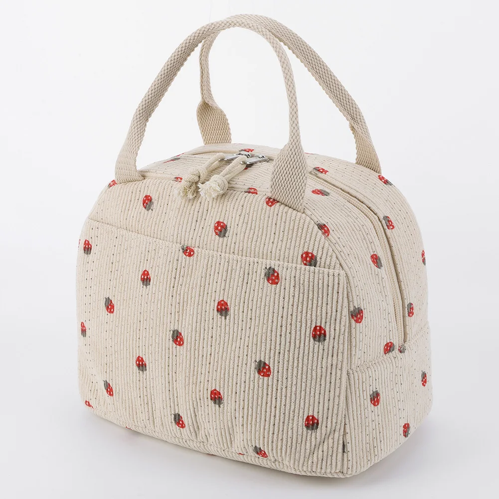 

Strawberry/Daisy Corduroy Lunchbox Container Large Capacity Insulated Lunch Bag Multi-Function Cute Lunch Bag for Office School