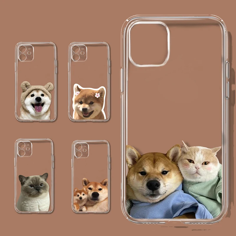 Coque de téléphone de dessin animé pour couple, coque arrière transparente simple, animal, chien, chat, iPhone 11 12 13 14 15 Pro MAX Mini X XS MAX Poly SE 7 8 Plus
