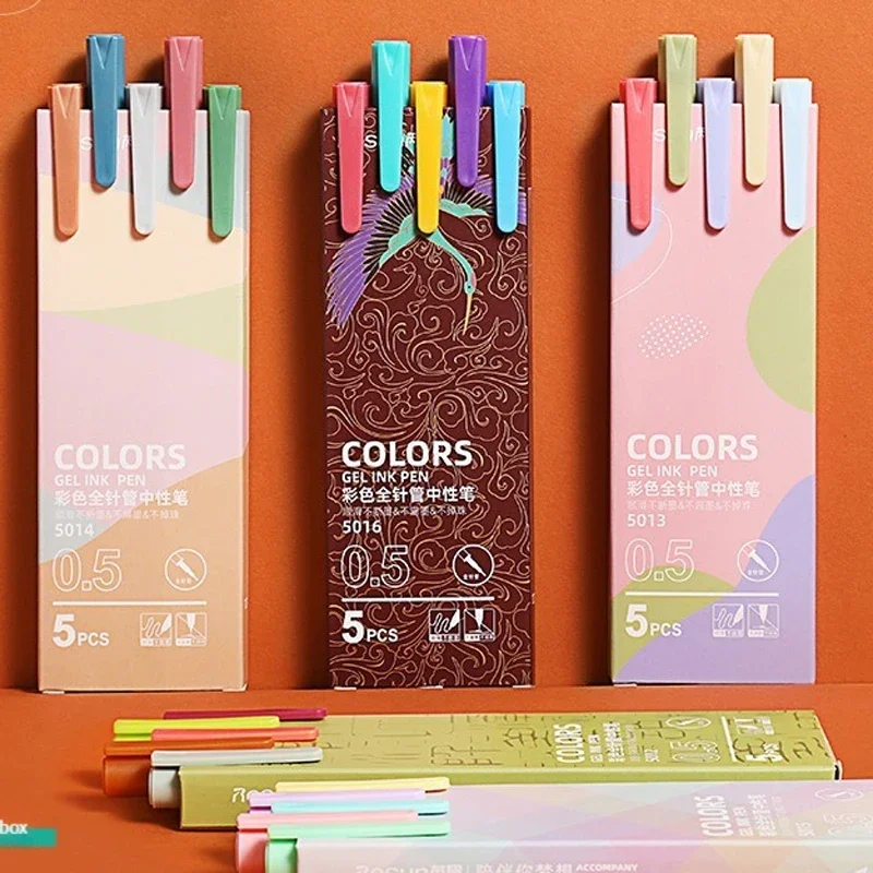 5 Colors/set Morandi Color Gel Pen Set 0.5mm Refill Smooth Ink Writing Durable Signing Pen Vintage Macarons Pens Cute Stationery