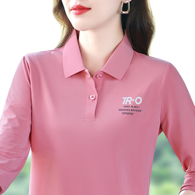 Spring Autumn Polo Golf Woman Long Sleeve T Shirt Lady Polo Shirt Top Women Luxury T-shirts Trend T-shirt Sports Vintage Quality