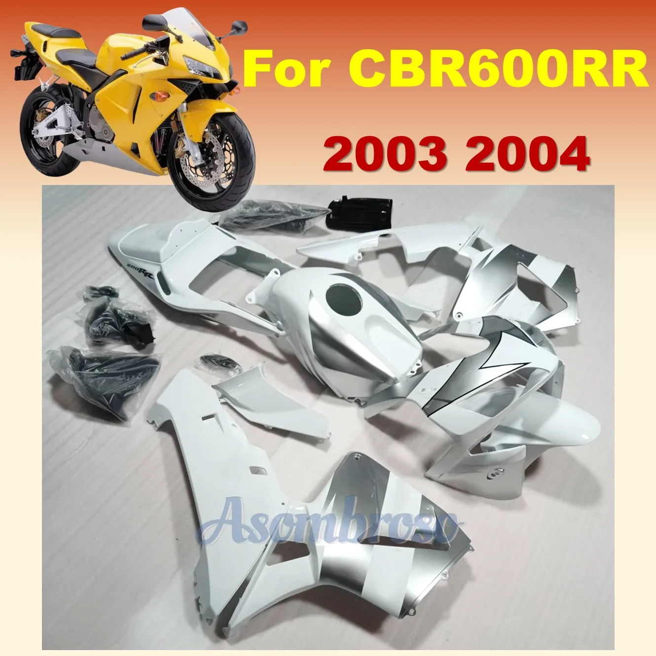 For HONDA CBR600RR 2003 2004 CBR 600 RR 03 04 Dirt Motor Trail Bike Fairing Kit Silvery white body shell