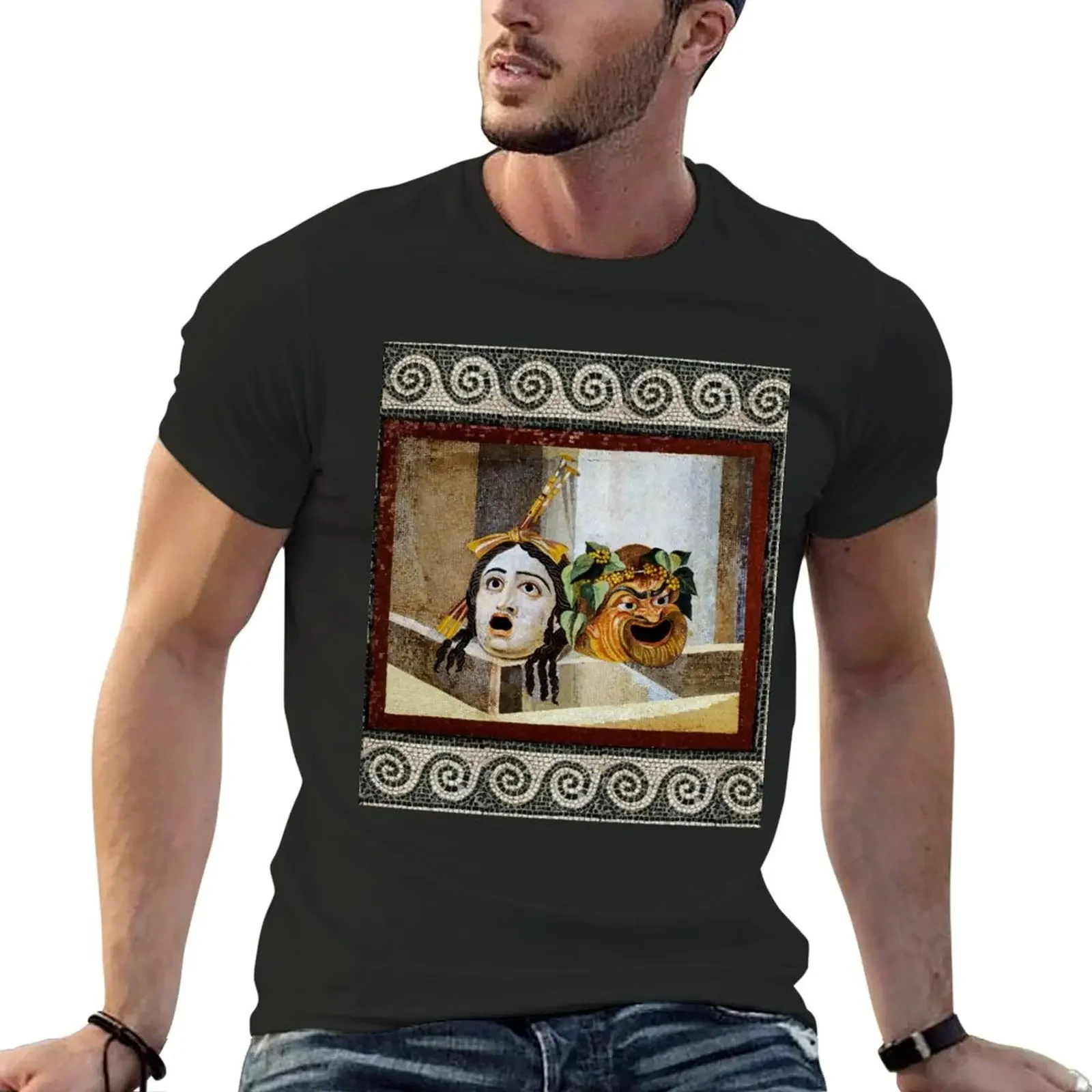 ANTIQUE ROMAN MOSAICS ,GREEK COMEDY THEATER MASKS T-Shirt quick drying blanks summer clothes Men's t-shirt