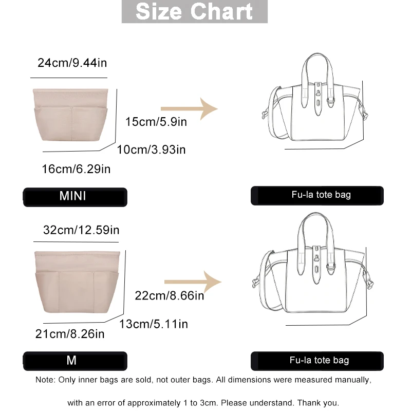 EverToner Premium Nylon Insert Shaper Suitable For Fu-la Tote Bag Multi-Functional Liner Organize Maintain Bag Shape