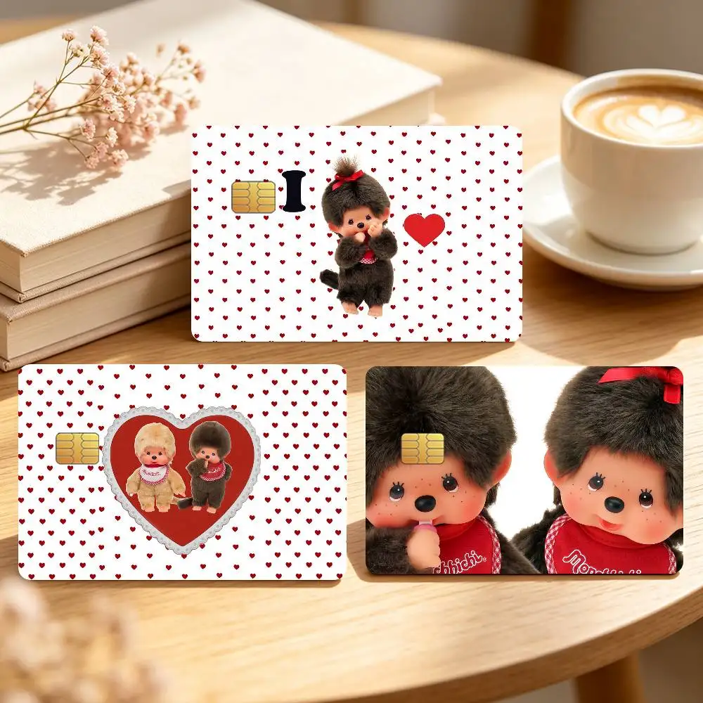 Kawaii M-Monchhichis-S Cartoon Credit Card Sticker Waterproof Anti-Scratch 4PCS Bank Debit Traffic Cover Decoration