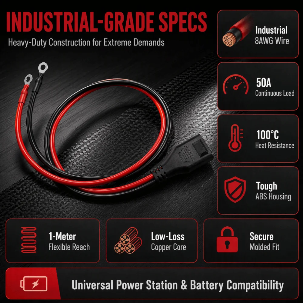 1.5m Length Battery Expansion Cable 50A Current Rating Independent Power Management Extension Adapter Cable 8AWG Wire Gauge