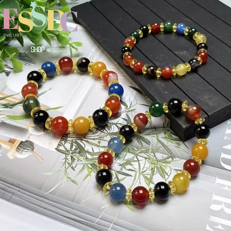 New natural colorful agate bracelet multi-treasure bracelet round bead jade gift commuting bracelet for men and women