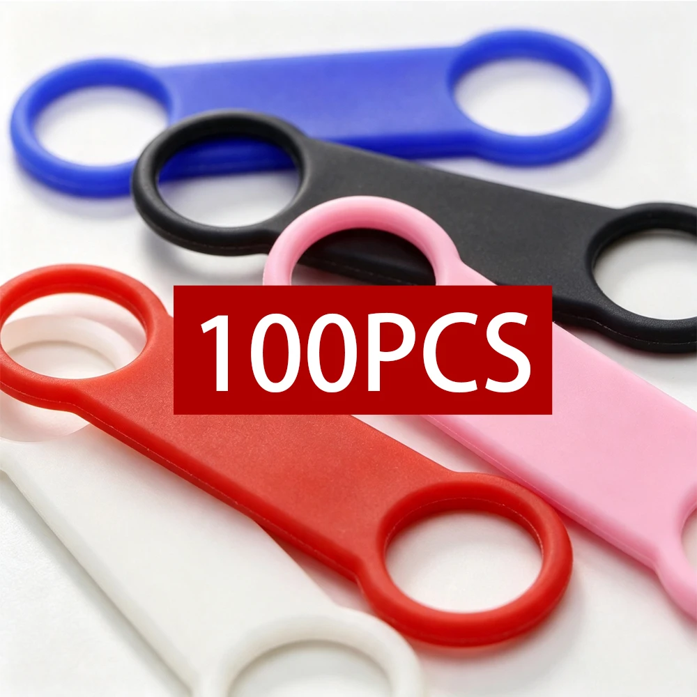 KIYUE 100Pcs Soft Silicone Double Loop Connector Strap Colorful Anti-lost Silicone Ring Pet ID Tag Keychain Rubber Strip