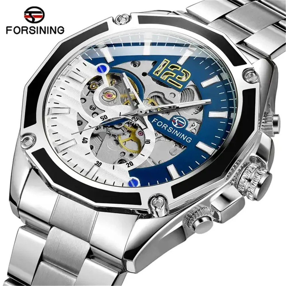 Forsining 1030A Classic Series Golden Top Brand Steel Mens Skeleton Man Wrist Watch Mechanical Luxury Fashion Automatic Watches