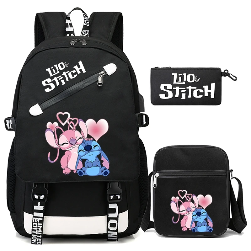 3 sztuk/zestaw Disney Lilo Stitch płócienny plecak z torebką piórnik dla dziewczynki chłopiec tornister powrót do szkoły Bookbag plecaki