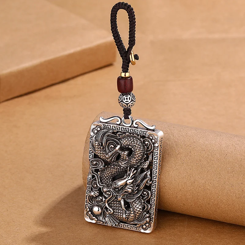 Vintage Relief Dragon Keychain Car Accessories Gift For Men  2024 Auspicious Zodiac Dragon Pendant Necklace Male Jewelry