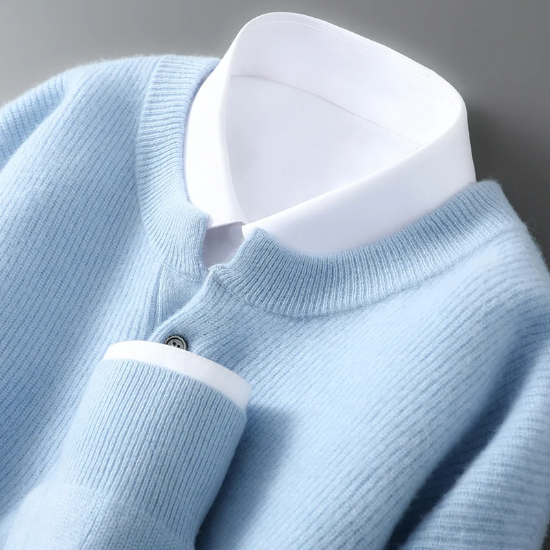 

Мужской свитер MVLYFLRT из 100% мериносовой шерсти, с круглым вырезом, повседневный, толстый, вязаный, осенне-зимний, теплый, с эффектом кашемира