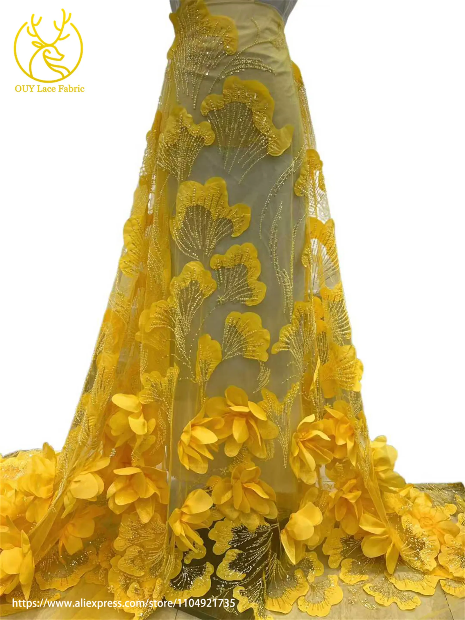 3D Blumenmuster Afrikanischer Braut-Spitzenstoff 2026 Neueste Französische Nigerianische Pailletten-Spitze für Brautkleider und Hochzeitsmode – Detail 7