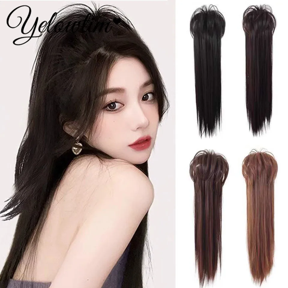 YELOWTIM Synthetic Wig Waterfall High Ponytail Clip Wig For Women Artifact Long Straight Hair Ponytail For Daily Use