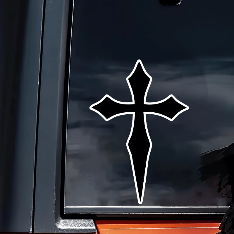 

1pc Trendy Gothic Cross Sticker, High-Quality, Waterproof, Great for Car Bike Notebook, Unique Dark Art Personalized Decal