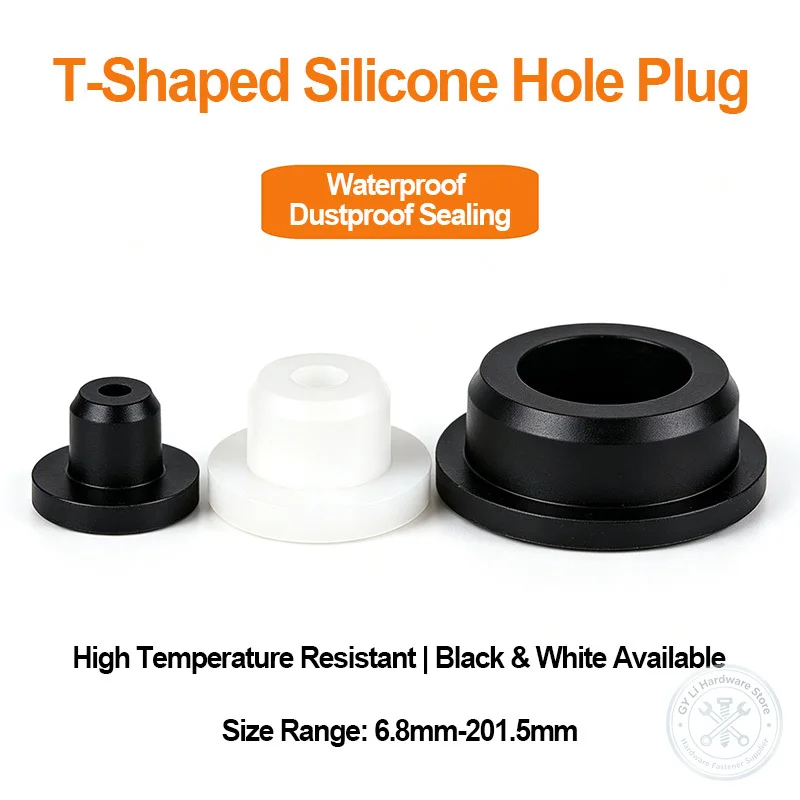 Hollow T‑Type Silicone Rubber Hole Plug High Temperature Round Blanking Cap Black White Seal Stopper For Pipe Thread Paint Hole