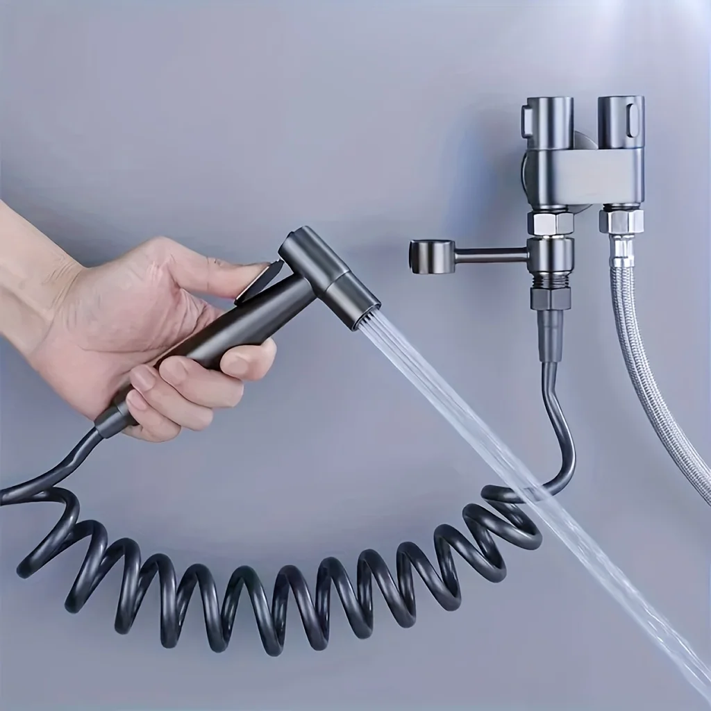 

High-End Stainless Steel Handheld Bidet Sprayer Set For Bathroom, With 78-Inch Extension Hose And Dual Control Angle Valve