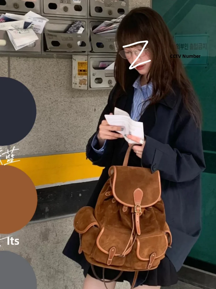 Fall Winter Brown Suede Large Capaci Double oulder Bag Commuter Versatile Travel Bapa Women Casual Simple Sle ROSE ...