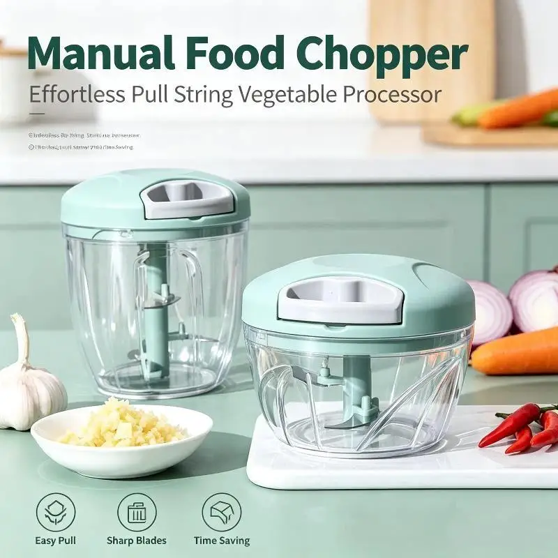 Mini Kitchen Manual Food Chopper Pull Operated Garlic Mincer: Multifunctional Tool Fruits Vegetables Processing