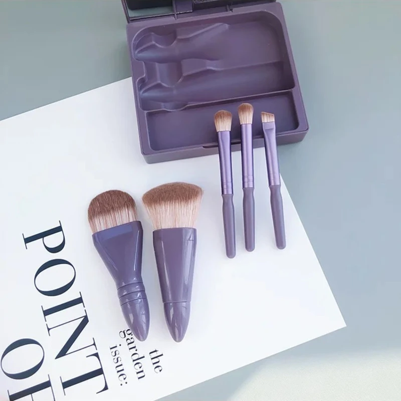 5-częściowy zestaw mini pędzli do makijażu z lusterkiem, przenośne narzędzie kosmetyczne, wielofunkcyjne pędzle do cieni, pudru i podkładu, akcesoria do makijażu