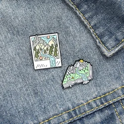 travel Mountain river book Outdoor scenery Pins Badge Decoration Brooches Metal Badges For Clothes Backpack jewelry accessories