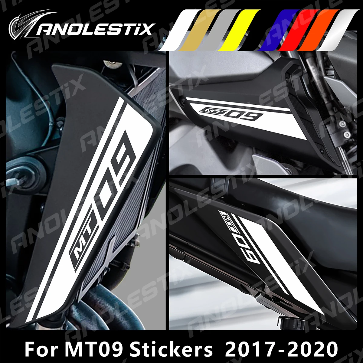 

AnoleStix Reflective Motorcycle Fairing Radiator Radiator side cover stickers Set For YAMAHA MT09 MT-09 SP 2017 2018 2019 2020