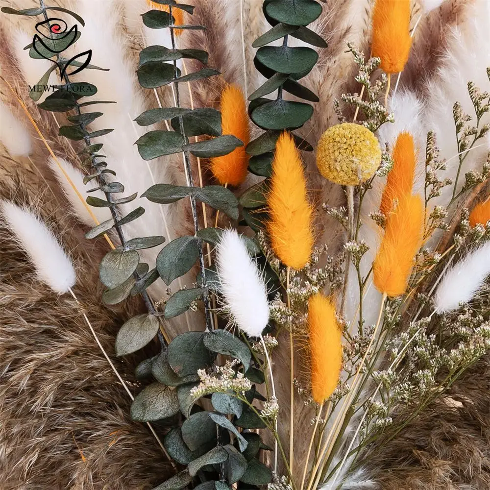 65 szt. Pomarańczowy Bukiet Trawy Pampasowej Jesienne Suszone Kwiaty Bukiet do Boho Home Chic Aranżacja Puszysta Trzcina Jesienne Dekoracje Ślubne